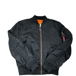 Alpha Industries Bomber Jacket Mens Medium Black Orange MA-1 Flyers Reversible